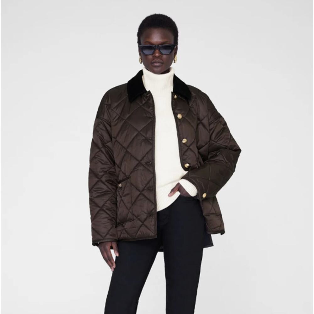 NWOT Anine Bing Luca Padded Jacket S Deep Brown Utility Oversized Button Front